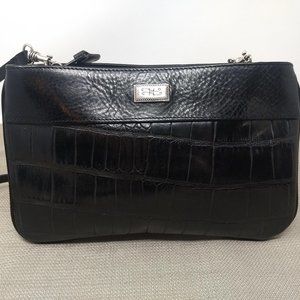 BRIGHTON BLACK LEATHER FAUX CROC CROSSBODY BAG